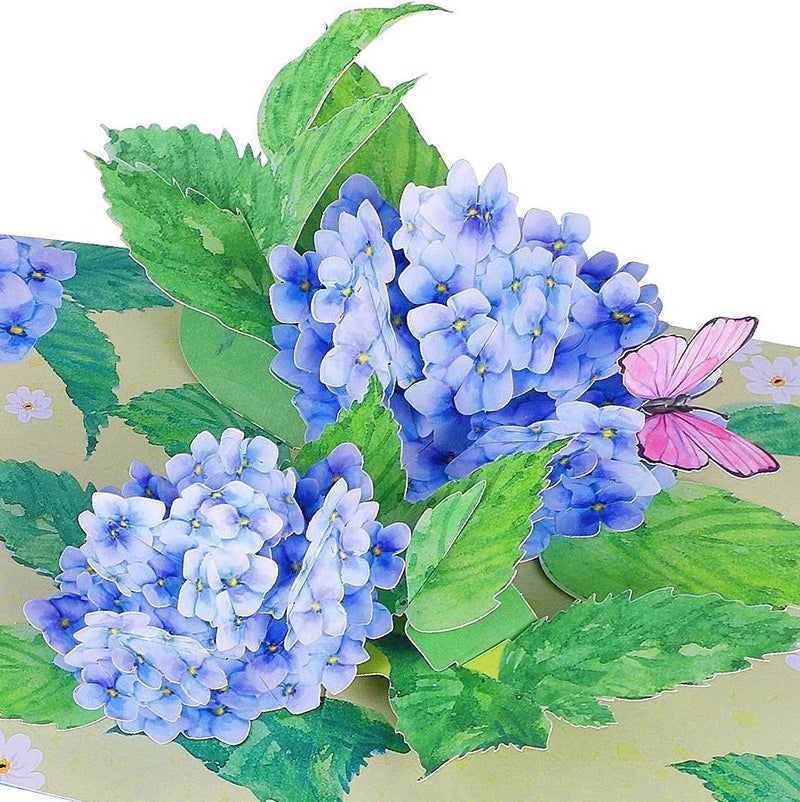 Liif Hydrangea Blossoms Butterfly 3D Greeting Pop Up Mother's Day Card, Spring, Summer, Anniversary, Fathers Day, Get Well, Thinking Of You,With Message Note & Envelop,Large Size 8x6 Inch - Image 1
